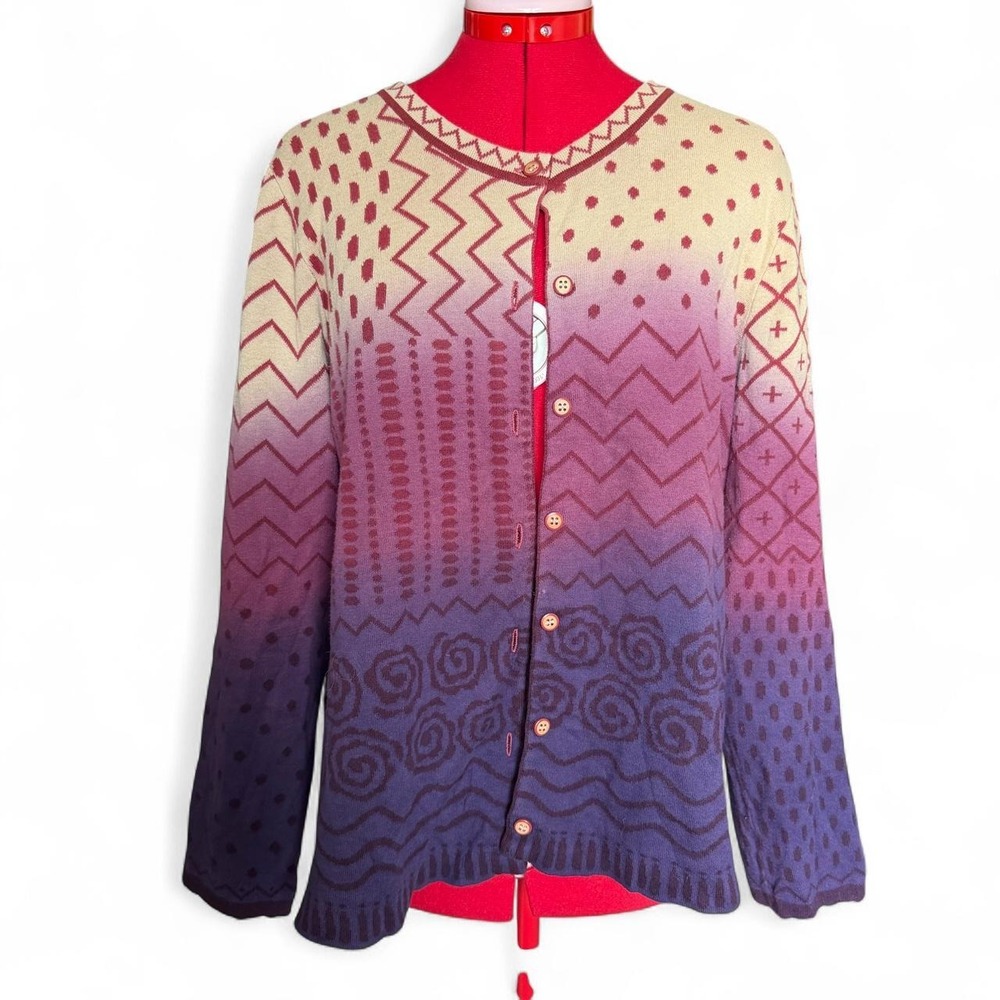Gudrun Sjoden multicolored purple gradient  maroon and cream cardigan size L